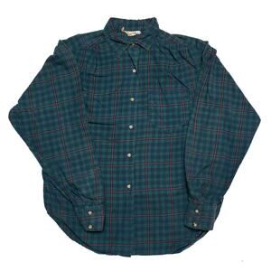 Mark Henri Vintage 60s Plaid Button Up Shirt Ruched Yoke Green Women's 10 Retro